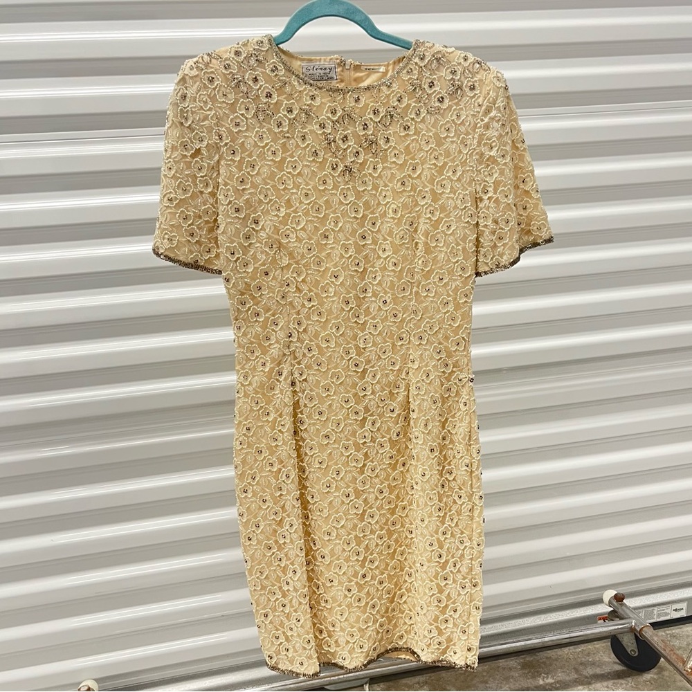 Vtg Stenay Beaded Sheath Mini Dress 6 Short Sleeve